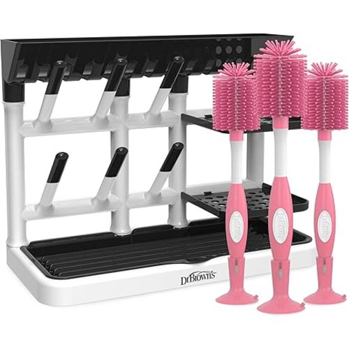 Dr. Brown's Drying Tower, Stand-Up Rack with Soft Touch No Scratch Baby Bottle Cleaning Brush, Pink