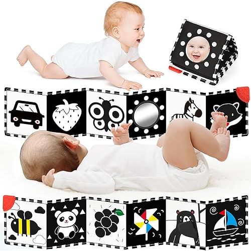 High Contrast Baby Toys for Newborn, Tummy Time Toys, Black and White Baby Toys, Soft Baby Book, Infant Toy 0-3-6-12 Months, Visual Stimulation Toy, Chrismas Stocking Stuffers