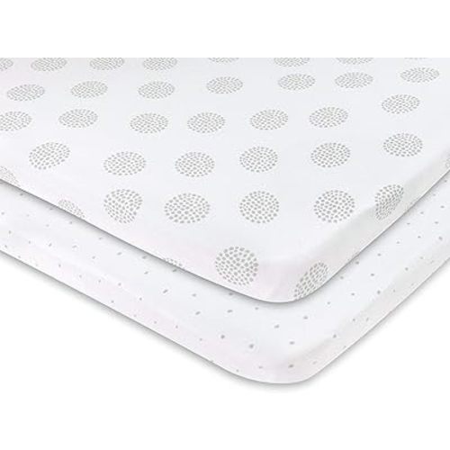 Ely's & Co. Pack N Play,Playard,Portable Crib Sheet 2-Pack Combed Jersey Cotton for Baby Boy or Baby Girl (Grey Dottie)