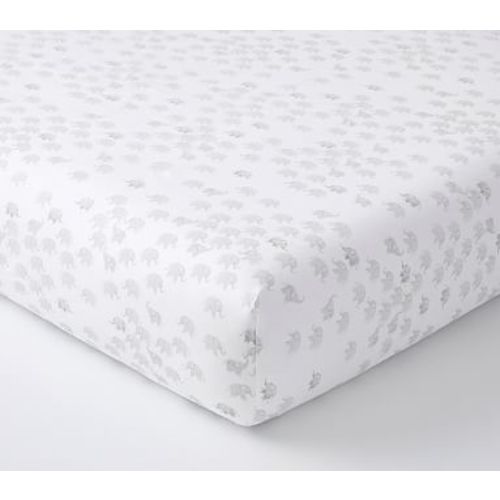 Watercolor Elephant Crib Fitted Sheet, Gray