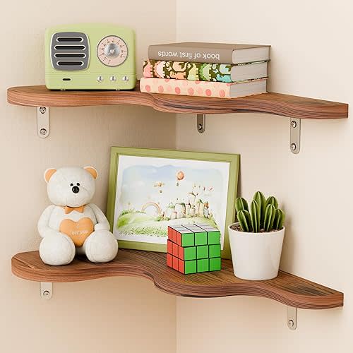 Cute Cloud Shelves, Wavy Floating Corner Shelf, Cloud Corner Wall Shelves with Brackets, Cute Wall Shelves for Nursery Decor, Corner Shelves for Bedroom,Living Room,Bathroom&Home Decor,Brown