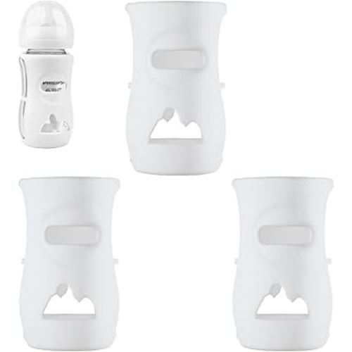 3 Pack Silicone Sleeves for Avent Natural Glass Baby Bottles, Anti Breakage Baby Bottle Holder, Compatible Baby Bottle, BPA Free (8 Ounce)