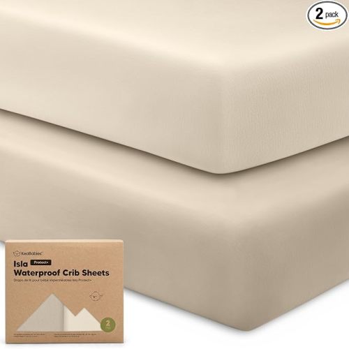KeaBabies 2-Pack Waterproof Baby Crib Sheets for Boys, Girls - 52x28 Viscose Derived from Bamboo Toddler Bed Sheet Neutral, Fitted Crib Mattress Protector Cover for Baby Bedding, Soft & Gentle(Ecru)
