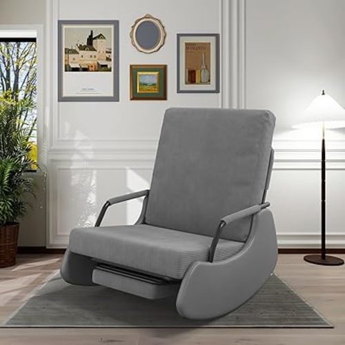 Rocking Chair for Adults, Glider Rocker Chair with Footrest, Cozy Rocking Recliner with Comfortable Backrest, Accent Armchair with Cushions for Bedroom/Living Room/Nursery/Balcony (LeadGray)