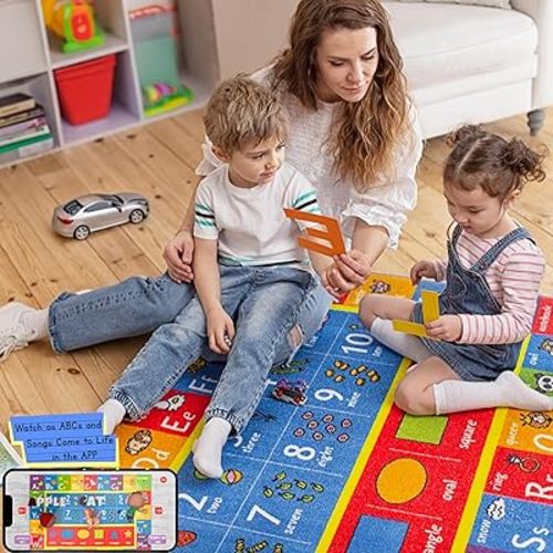 KC CUBS ABC Alphabet, Numbers and Shapes Educational Learning & Fun Game Play Area Rug for Children Bedroom, Toddler Classroom and Baby Playroom Mat