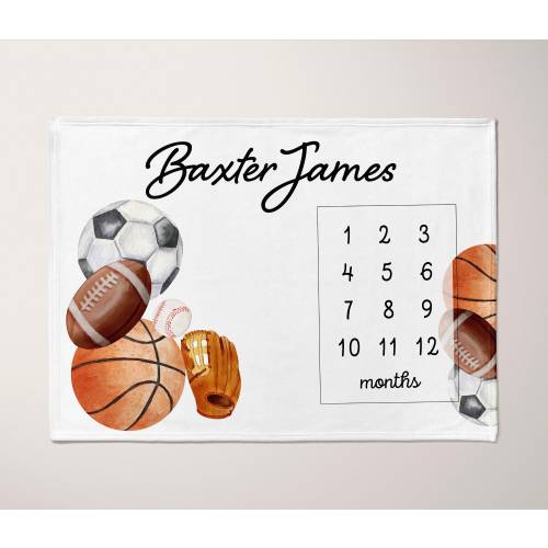 BABY BOY Milestone Blanket Sports Baby Shower Gift Monthly Growth Tracker Personalized Baby Month Basketball Football Baseball Soccer