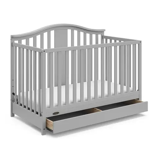 Graco Solano 4-in-1 Convertible Crib with Drawer (Pebble Gray) – GREENGUARD Gold Certified, Includes Full-Size Nursery Storage Drawer