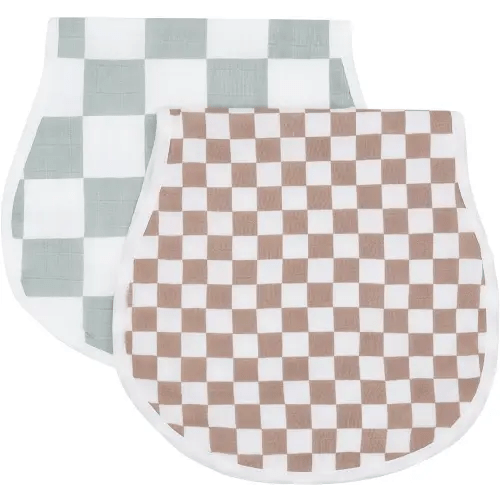LifeTree Muslin Baby Burp Cloths Sets for Unisex - 2 Pack Large 70% Viscose from Bamboo and 30% Cotton Burping Cloths for Newborn, Baby Girls and Boys (Checkered)