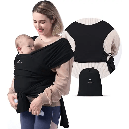 Momcozy Baby Wrap Carrier, Easy to Wear Infant Carrier Slings, Lightweight Hands Free Baby Sling, Adjustable Baby Carriers for Newborn to Toddler 8-35 lbs, Black