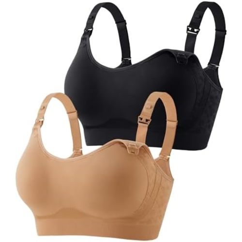 HOFISH Nursing Bras for Breastfeeding, TwinClips Wearable Pump Bra Fixed Pad, Adjustable Support Maternity Bra for Pregnancy