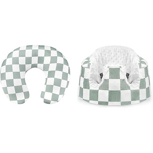 Nursing Pillow Cover and Baby Seat Cover for Bumbo Seat, Green Checkered
