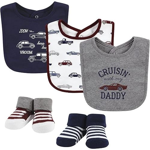 Hudson Baby Unisex BabyCotton Bib and Sock Set