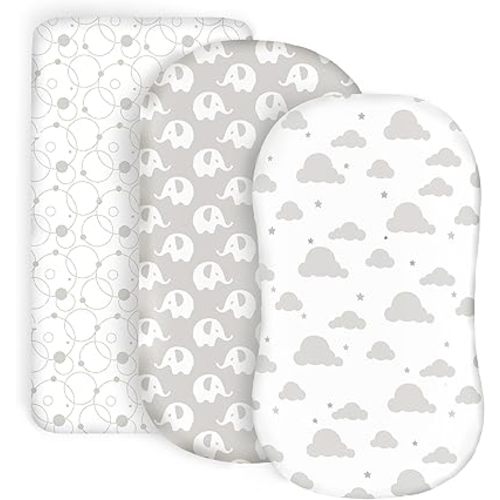 100% Organic Cotton Fitted Bassinet Sheets Fits Halo, Snoo, Graco, Dream on Me, Delta, and All Other Standard Size Bassinets. 3 Pk Adapts to Oval, Hourglass & Rectangle Shaped Bassinet Pads. Grey