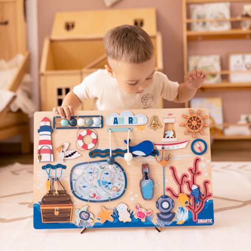 Busy Board 1 Year Old Ocean Theme, Toddler Learning Toy, First Birthday Gift for Kid, Montessori Sensory Toy, Unique Baby Gift, Sensory Play