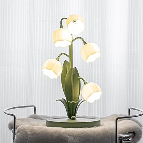 Vintage Flower Table Lamp for Home, 5 Lily of The Valley Desk Lamps 3 Color Modes Reading Lamp with G4 Led Bulbs for Bedroom, Living Room, Office