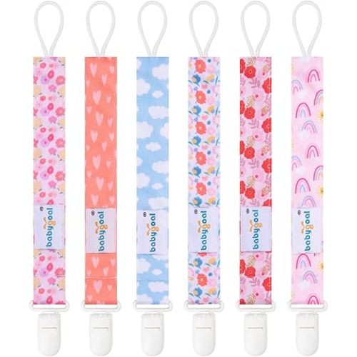 Babygoal Pacifier Clips, 6 Pack Pacifier Holder for Boys and Girls Fits Most Pacifier Styles & Baby Toys and Baby Gift 6PS36