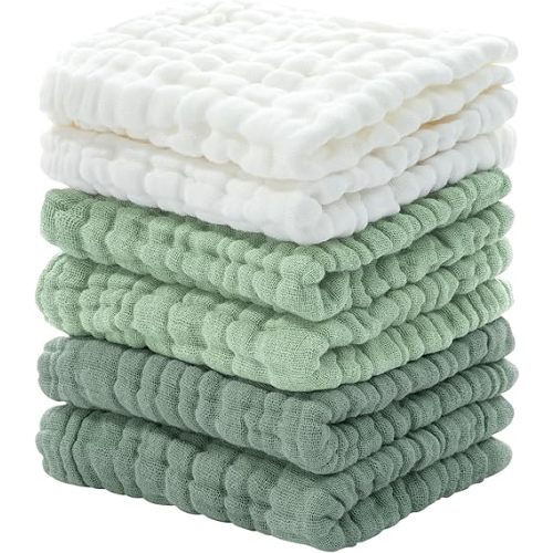 Looxii Muslin Baby Washcloths 6 Pack, 100% Cotton Baby Wash Cloths for Baby Face Body, 12x12 inches Large Soft Absorbent Face Towels for Newborns Gradient Green