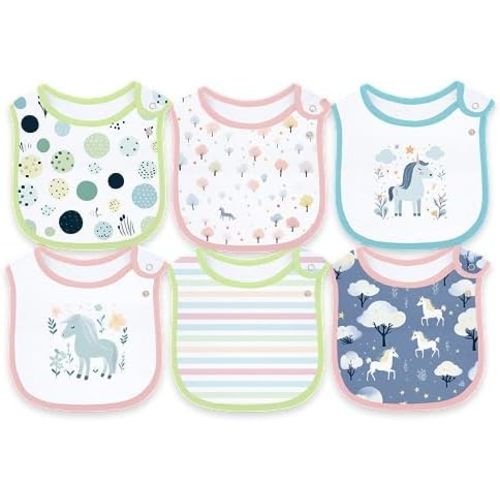 Maiwa 6 Pack Waterproof Cotton Baby Bibs with Snaps for baby boys girls teething drooling and feeding