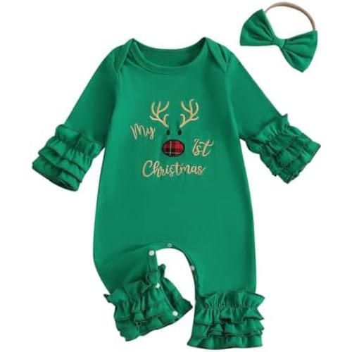 My First Christmas Baby Girl Outfit Santa Long Sleeve Romper Jumpsuit Onesie Christmas Newborn Girl Outfits Clothes
