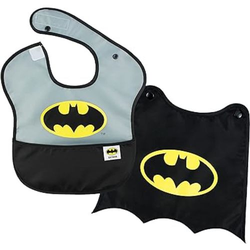 Bumkins Bib for Girl or Boy, Baby and Toddler for 6-24 Months, Essential Must Have for Eating, Feeding, Baby Led Weaning, Mess Saving Waterproof Soft Fabric, SuperBib with Cape, Batman DC Comics