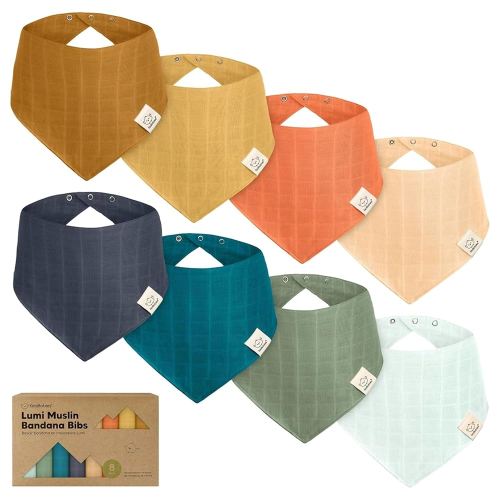8-Pack Muslin Baby Bibs for Boys, Girls - Muslin Bandana Drool Bibs for Baby Girl & Boy, Drooling Newborn, Teething Toddler, Infant 0-36 Months, 100% Cotton Extra Absorbent & Soft (Eclipse)