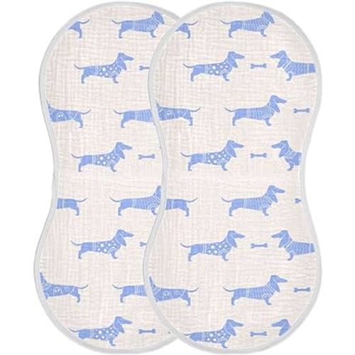 Cute Dachshund Dog and Bone Pattern Muslin Burp Cloths for Baby 2 Pack 100% Cotton Baby Washcloths Bibs for Boy Girl