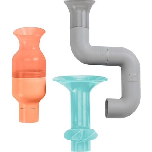 Boon Tubes Toddler Bath Toys - Bathtub Building Toys with Suction Cups - Toddler Sensory Toys and Bathtub Essentials - Gray - 3 Count - Kids Ages 12 Months and Up