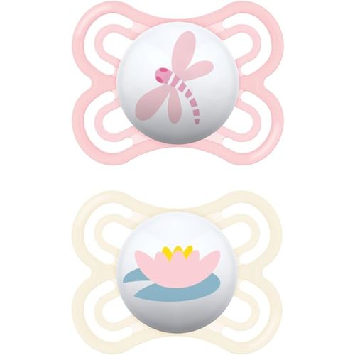 MAM Perfect Baby Pacifier, Patented Nipple, Developed with Pediatric Dentists & Orthodontists,Girl, 0-6 Months (Pack of 2)