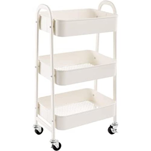 AGTEK Makeup Cart, Movable Rolling Organizer Cart, White 3 Tier Metal Utility Cart
