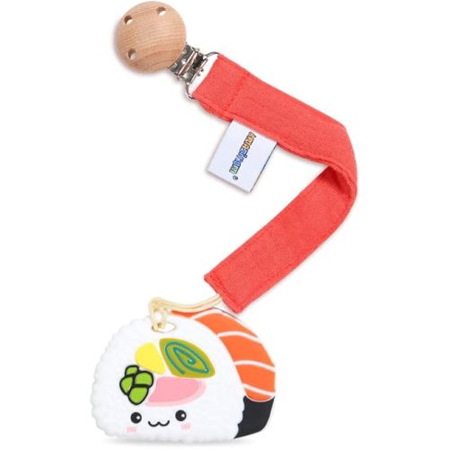 Baby Food Grade Silicone Teether Toy with Pacifier Clip Holder,Teething Pain Relief Toys Gift Set for 3 Months+ Boys and Girls,Freezer Safe,BPA Free (Sushi)