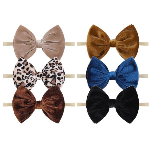 YanJie 6PCS Baby Girl Bows Nylon Baby Headbands Soft Velvet Baby Bows Newborn Handmade Hairbands Hair Accessories for Infant Toddlers Kids