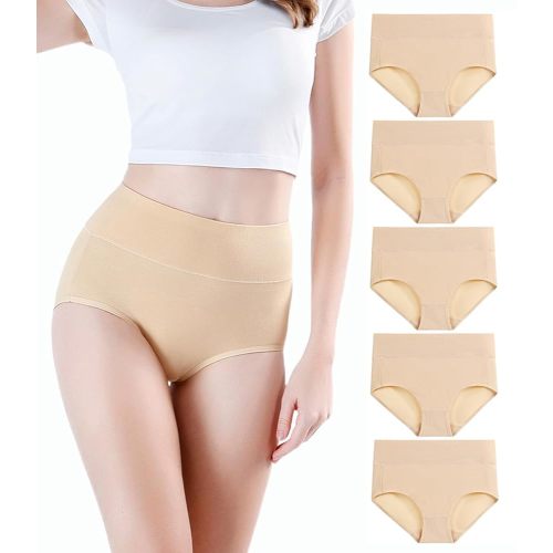 wirarpa Women's Underwear High Waisted Ladies Cotton Panties Soft Full Coverage Briefs 5 Pack (Regular & Plus Size)