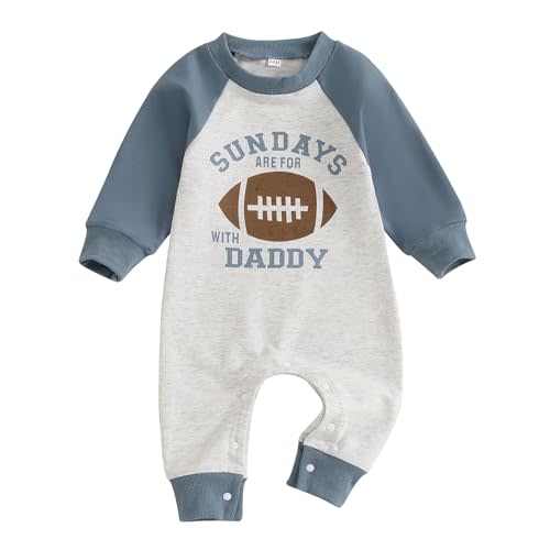 Dewadbow Infant Baby Boys Football Outfit Sundays are for Football with Daddy Jumpsuit Romper Patchwork Long Sleeve Bodysuit