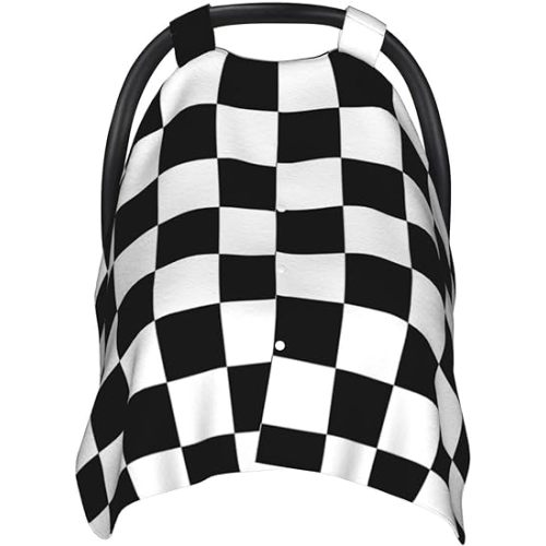 Baby Car Seat Cover Black and White Checkered Winter Carseat Canopies Cover Soft Breathable Infant Carseat Canopy for Infant Boys Girls#