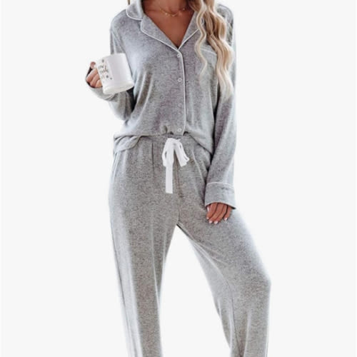 Aamikast Women's Pajama Sets Long Sleeve Button Down Sleepwear Nightwear Soft Pjs Lounge Sets