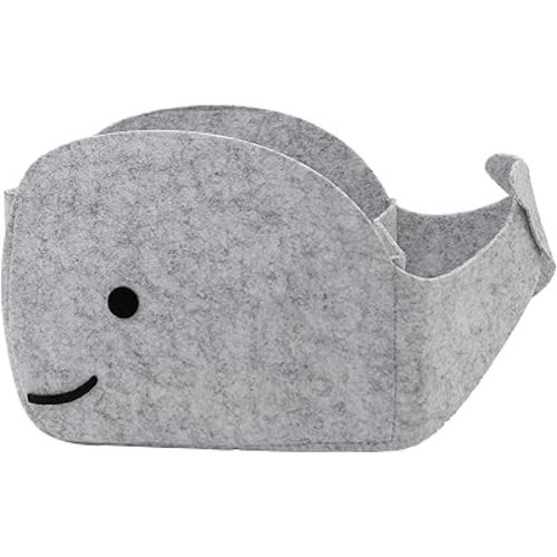 Storage Basket Felt Storage Bin Whale Shaped Collapsible & Convenient Box Organizer with Carry Handles for Home Bedroom Closet Babies Nursery Toys (Small)