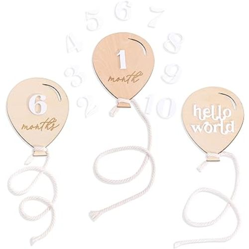 Hello World Baby Sign, Baby Monthly Balloon Milestone Marker,Set for Baby Photos and First Year Milestones,New Parents and Baby Showers with "Hello World" Sign and Monthly Cards from 1-12 Months