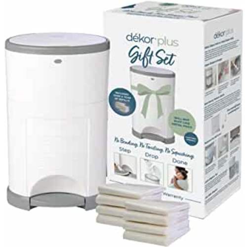 Dékor Plus Diaper Pail Gift Set – White | Comes with Over a Year's Supply Worth of Dékor Refills!