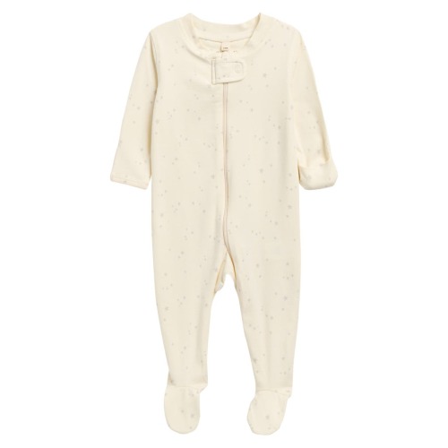 Star Print Stretch Organic Cotton Zip Footie, 0-3M