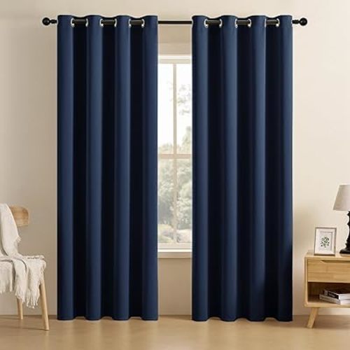 CUCRAF Navy Blue Blackout Curtains 90 inch Length 2 Panels Set, Room Darkening Drapes for Living Room Bedroom, Thermal Insulated Light Blocking Grommet Window Curtain (W52 x L90 Inch)