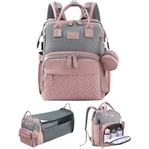 JOLLITO Baby Diaper Bag Backpack with Changing Station, Large Capacity, Stroller Straps and USB Charging Port