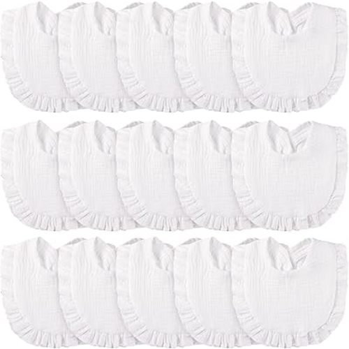 Kenning 18 Pcs Muslin Drool Baby Bibs Rainbow Baby Girl Ruffle Bibs Absorbent Cotton Bibs with Snap Button for Boys Girls