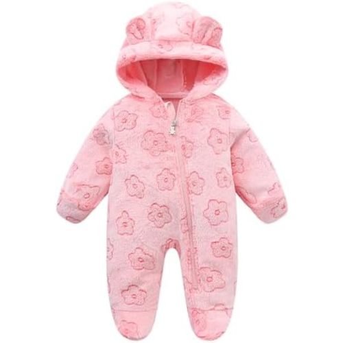 Baby Fleece Jumpsuit for 0-3 Months Infant Bear Snowsuit Newborn Romper Warm Coat