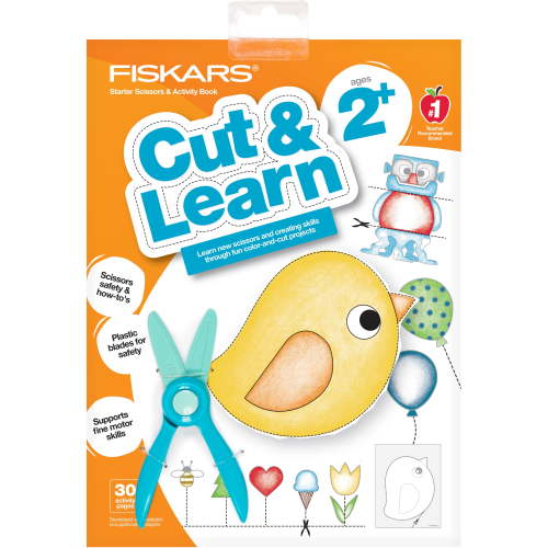 Fiskars Kids Scissor Cutting Skills Activity Book with Blue Starter Scissors for Ages 2+
