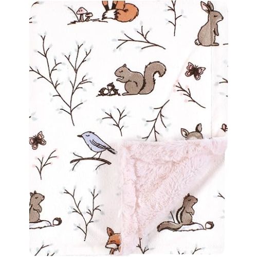 Hudson Baby Unisex Baby Plush Blanket with Furry Binding and Back, Enchanted Forest, One Size