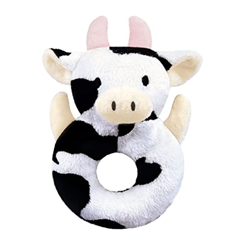 Doindute Baby Cow Soft Rattle Toy, Dairy Cattle Plush Infant Shaker Rattle Easy-Grasp Stuffed Animal Toy, Birthday Gifts for Babies Toddlers Boys Girls, Ages Newborn +, Pink Horns,6"