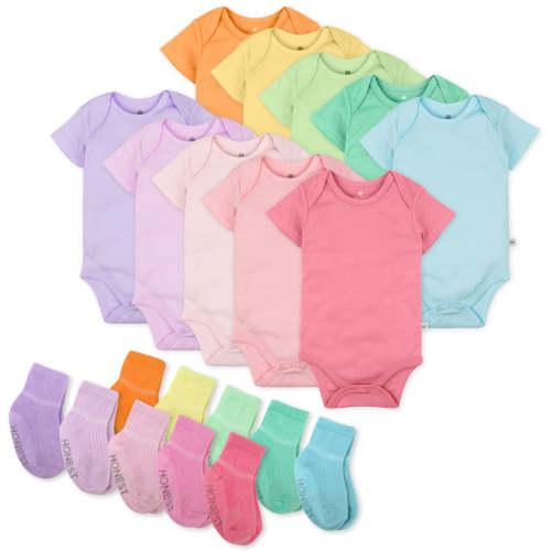 20-Pack Organic Cotton Short Sleeve Bodysuit & Sock Bundle | Honest Baby Clothing