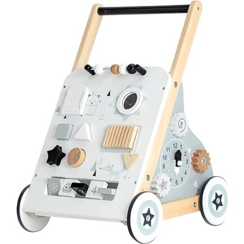 Wooden Baby Walker, Baby Push Walkers for Baby Boys and Girls Baby Activity Center Toddler Montessori Toys for 1+ Year Old Kids Multi-Activity Learning Walker