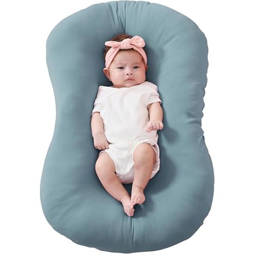 FUNUPUP Rayon Made from Bamboo Baby Lounger Cover Compatible with Snuggle Me Lounger, Infant Lounger Pillow Cover for Newborn, Removable Elastic Newborn Lounger Cover,Cover Only,Blue