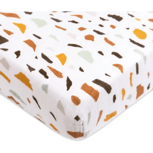 Babyletto 100% Organic Cotton Mini Crib Sheet, GOTS-Certified, Fitted 360°, Ultra-Soft and Breathable Muslin - Terrazzo